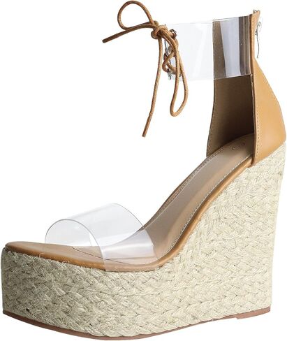 getmorebeauty Women Clear Wedge Sandals Weave Strappy Summer Heel Sandals in Saudi Arabia