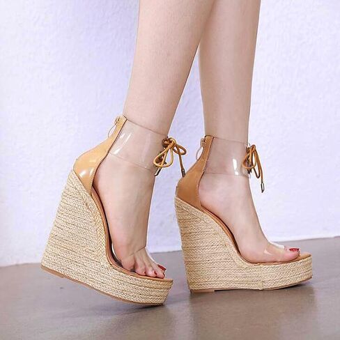 getmorebeauty Women Clear Wedge Sandals Weave Strappy Summer Heel Sandals in Saudi Arabia