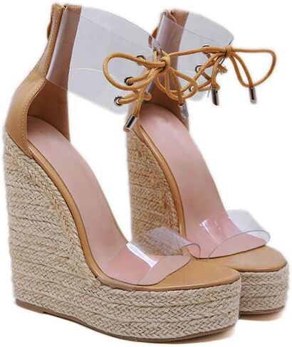 getmorebeauty Women Clear Wedge Sandals Weave Strappy Summer Heel Sandals in Saudi Arabia