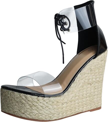 صندل نسائي من getmorebeauty ذو كعب عريض شفاف منسوج بكعب صيفي in Kuwait