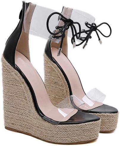 صندل نسائي من getmorebeauty ذو كعب عريض شفاف منسوج بكعب صيفي in Kuwait