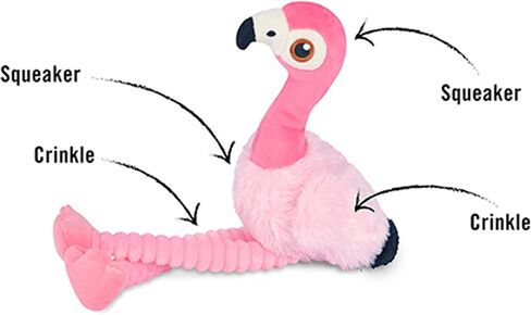 P.L.A.Y. Cute Plush Dog Toys - Fetching Flock, Bird Themed Durable Plush Squeaker Chew Toy, Great for Puppies & Small, Medium, Large Dogs - Machine Washable, Recycled Materials (Flora the Flamingo) in Saudi Arabia