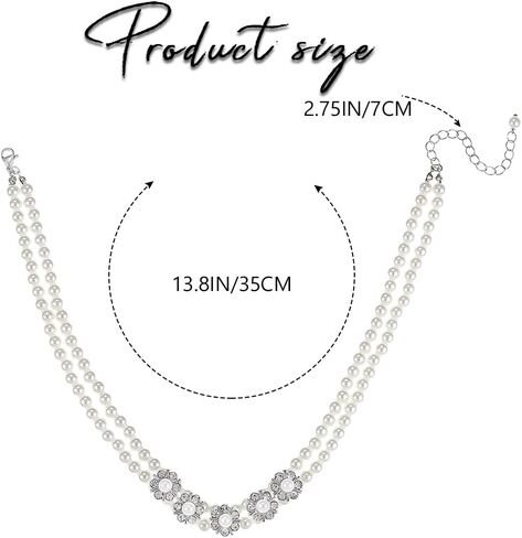 jeairts اللؤلؤ المختنق القلائد الفضة سباركلي الكريستال المختنقون الطبقات زهرة حجر الراين قلادة خمر حزب حفلة موسيقية اللؤلؤ قلادة سلسلة مجوهرات للنساء والفتيات in Kuwait