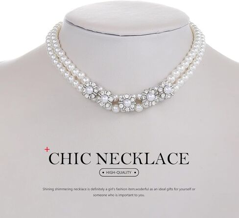 jeairts اللؤلؤ المختنق القلائد الفضة سباركلي الكريستال المختنقون الطبقات زهرة حجر الراين قلادة خمر حزب حفلة موسيقية اللؤلؤ قلادة سلسلة مجوهرات للنساء والفتيات in Kuwait