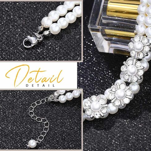 jeairts اللؤلؤ المختنق القلائد الفضة سباركلي الكريستال المختنقون الطبقات زهرة حجر الراين قلادة خمر حزب حفلة موسيقية اللؤلؤ قلادة سلسلة مجوهرات للنساء والفتيات in Kuwait