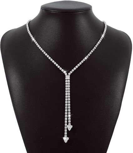 Missgrace Sexy Shiny Choker Necklaces Silver Rhinestone Necklace Chain Long Sparkly Crystal Necklace Jewelry for Women and Girls in Kuwait