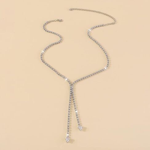 Missgrace Sexy Shiny Choker Necklaces Silver Rhinestone Necklace Chain Long Sparkly Crystal Necklace Jewelry for Women and Girls in Kuwait