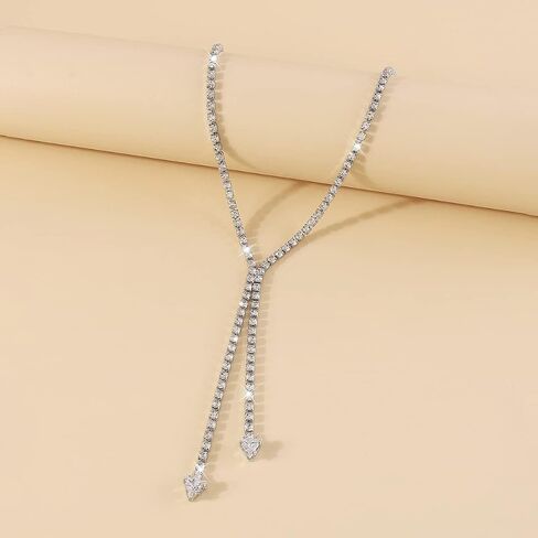 Missgrace Sexy Shiny Choker Necklaces Silver Rhinestone Necklace Chain Long Sparkly Crystal Necklace Jewelry for Women and Girls in Kuwait