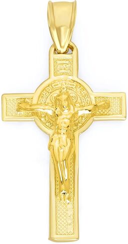 قلادة صليب ذهبية صلبة 10k/14k - صليب مزدوج مع قلادة القديس بنديكت، هدايا مجوهرات دينية in Kuwait