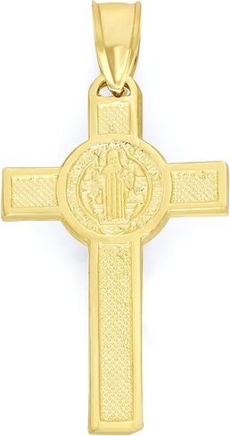 قلادة صليب ذهبية صلبة 10k/14k - صليب مزدوج مع قلادة القديس بنديكت، هدايا مجوهرات دينية in Kuwait