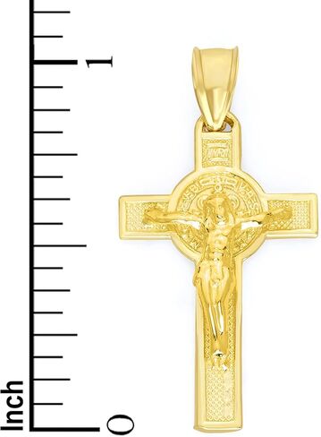 قلادة صليب ذهبية صلبة 10k/14k - صليب مزدوج مع قلادة القديس بنديكت، هدايا مجوهرات دينية in Kuwait