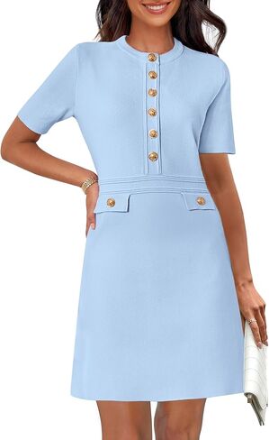 MEROKEETY Women's Summer Bodycon Sweater Dress Business Casual Outfis Short Sleeve Knit Button Formal Elegant Work Dress in Kuwait