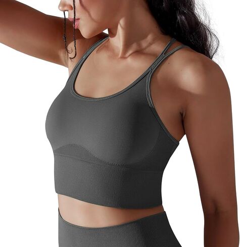 LONGBIDA Strappy Sports Bra for Women Sexy Crisscross Back Light Support Yoga Bra with Removable Cups in Saudi Arabia