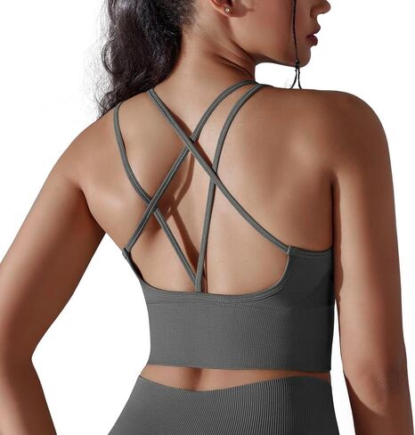LONGBIDA Strappy Sports Bra for Women Sexy Crisscross Back Light Support Yoga Bra with Removable Cups in Saudi Arabia