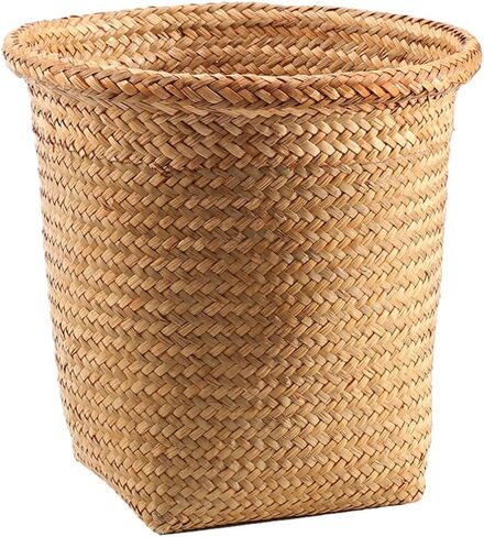 Operitacx Seagrass Waste Basket Woven Trash Can Garbage Can for Bedroom Garbage Container Bin Wicker Rattan Laundry Hamper Plant Pot Storage Basket for Bathroom Kitchen Home Office (10.4X11.4 inch) in Saudi Arabia