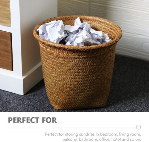 Operitacx Seagrass Waste Basket Woven Trash Can Garbage Can for Bedroom Garbage Container Bin Wicker Rattan Laundry Hamper Plant Pot Storage Basket for Bathroom Kitchen Home Office (10.4X11.4 inch) in Saudi Arabia