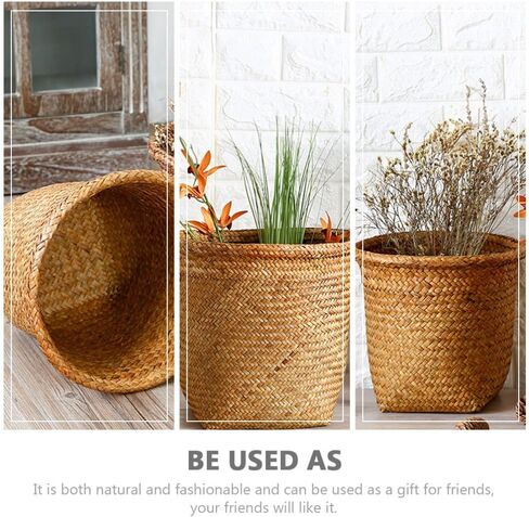 Operitacx Seagrass Waste Basket Woven Trash Can Garbage Can for Bedroom Garbage Container Bin Wicker Rattan Laundry Hamper Plant Pot Storage Basket for Bathroom Kitchen Home Office (10.4X11.4 inch) in Saudi Arabia