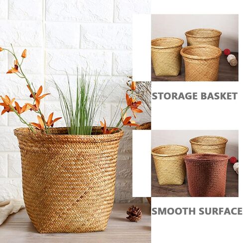 Operitacx Seagrass Waste Basket Woven Trash Can Garbage Can for Bedroom Garbage Container Bin Wicker Rattan Laundry Hamper Plant Pot Storage Basket for Bathroom Kitchen Home Office (10.4X11.4 inch) in Saudi Arabia