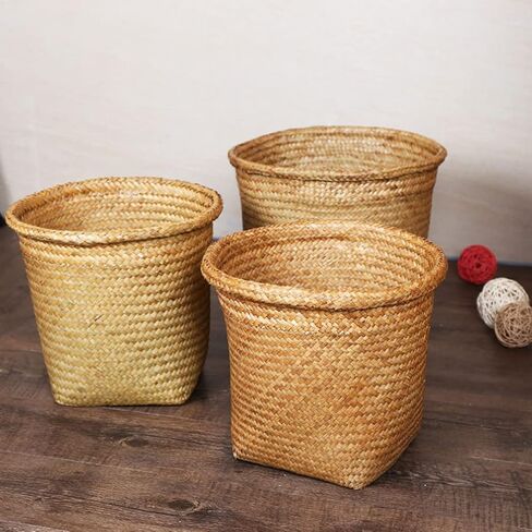 Operitacx Seagrass Waste Basket Woven Trash Can Garbage Can for Bedroom Garbage Container Bin Wicker Rattan Laundry Hamper Plant Pot Storage Basket for Bathroom Kitchen Home Office (10.4X11.4 inch) in Saudi Arabia