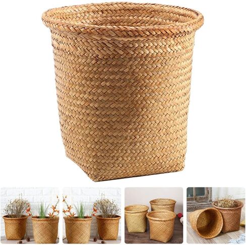 Operitacx Seagrass Waste Basket Woven Trash Can Garbage Can for Bedroom Garbage Container Bin Wicker Rattan Laundry Hamper Plant Pot Storage Basket for Bathroom Kitchen Home Office (10.4X11.4 inch) in Saudi Arabia