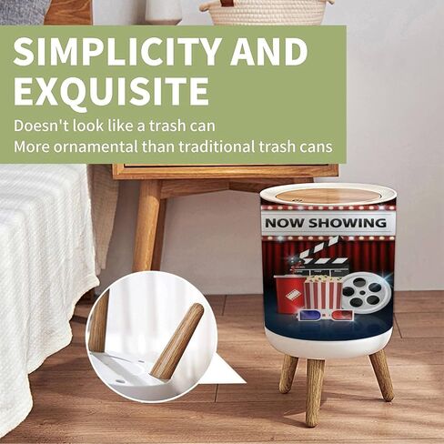 سلة مهملات صغيرة مع غطاء، خلفية سينمائية، كائن مسرح سينمائي على ستارة حمراء، صندوق قمامة مستدير، صندوق نفايات، غطاء صحفي، سلة مهملات مقاومة للكلاب، للمطبخ، الحمام، غرفة المعيشة، 1.8 جالون in Kuwait
