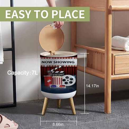 سلة مهملات صغيرة مع غطاء، خلفية سينمائية، كائن مسرح سينمائي على ستارة حمراء، صندوق قمامة مستدير، صندوق نفايات، غطاء صحفي، سلة مهملات مقاومة للكلاب، للمطبخ، الحمام، غرفة المعيشة، 1.8 جالون in Kuwait