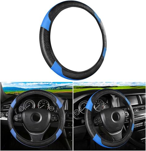BESULEN Car Steering Wheel Cover, Anti-Slip Breathable Auto Steering Wheel Protector for Women Men, Leather Carbon Fiber Vehicle Interior Accessories, 15 Inch Universal for SUV, Truck, RV（Black） in Saudi Arabia