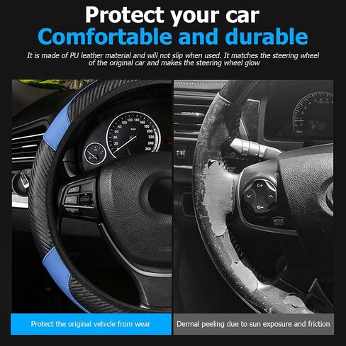 BESULEN Car Steering Wheel Cover, Anti-Slip Breathable Auto Steering Wheel Protector for Women Men, Leather Carbon Fiber Vehicle Interior Accessories, 15 Inch Universal for SUV, Truck, RV（Black） in Saudi Arabia