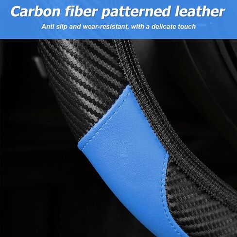 BESULEN Car Steering Wheel Cover, Anti-Slip Breathable Auto Steering Wheel Protector for Women Men, Leather Carbon Fiber Vehicle Interior Accessories, 15 Inch Universal for SUV, Truck, RV（Black） in Saudi Arabia