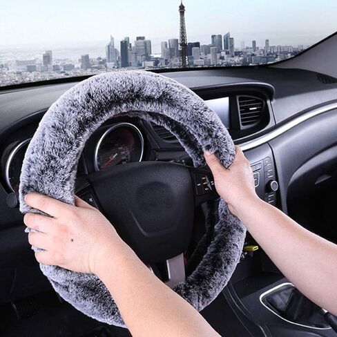 SHIAWASENA Warm Faux Wool Steering Wheel Cover with Handbrake Cover & Gear Shift Cover 3 Pcs Set (Black) in Saudi Arabia