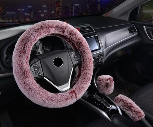 SHIAWASENA Warm Faux Wool Steering Wheel Cover with Handbrake Cover & Gear Shift Cover 3 Pcs Set (Black) in Saudi Arabia
