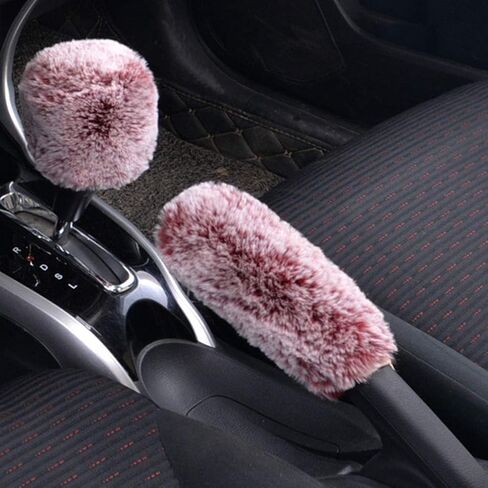 SHIAWASENA Warm Faux Wool Steering Wheel Cover with Handbrake Cover & Gear Shift Cover 3 Pcs Set (Black) in Saudi Arabia