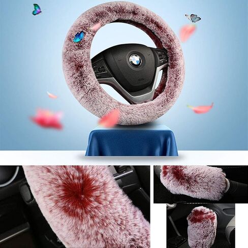 SHIAWASENA Warm Faux Wool Steering Wheel Cover with Handbrake Cover & Gear Shift Cover 3 Pcs Set (Black) in Saudi Arabia
