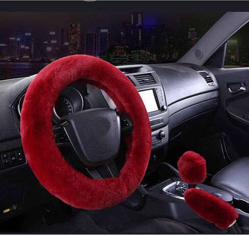 SHIAWASENA Warm Faux Wool Steering Wheel Cover with Handbrake Cover & Gear Shift Cover 3 Pcs Set (Black) in Saudi Arabia