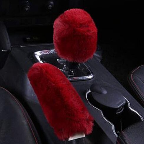 SHIAWASENA Warm Faux Wool Steering Wheel Cover with Handbrake Cover & Gear Shift Cover 3 Pcs Set (Black) in Saudi Arabia