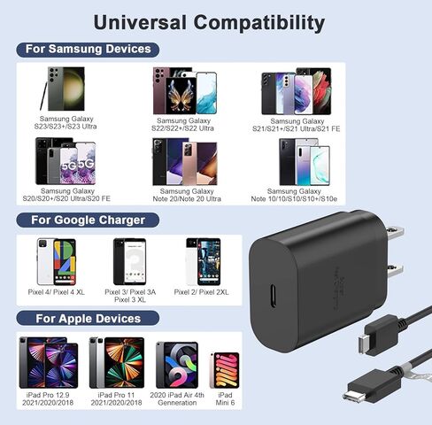 Galaxy S24 Ultra Charger Super Fast Charging, 3 Pack 25W USB C Wall Charger Block with 10FT Long USB C to C Charging Cable for Galaxy S24/S24+/S24 Ultra/S23/S23+/S23 Ultra/S22/S21/S20/Note 20/Note 10 in Kuwait
