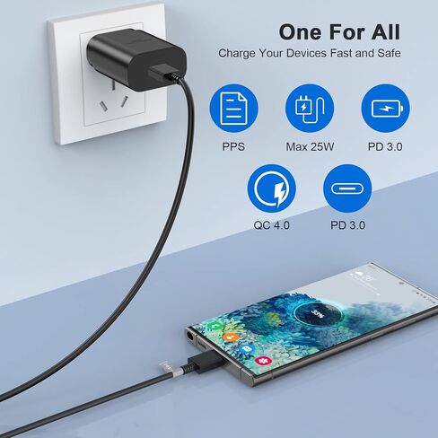 Galaxy S24 Ultra Charger Super Fast Charging, 3 Pack 25W USB C Wall Charger Block with 10FT Long USB C to C Charging Cable for Galaxy S24/S24+/S24 Ultra/S23/S23+/S23 Ultra/S22/S21/S20/Note 20/Note 10 in Kuwait