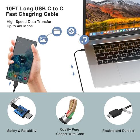 Galaxy S24 Ultra Charger Super Fast Charging, 3 Pack 25W USB C Wall Charger Block with 10FT Long USB C to C Charging Cable for Galaxy S24/S24+/S24 Ultra/S23/S23+/S23 Ultra/S22/S21/S20/Note 20/Note 10 in Kuwait