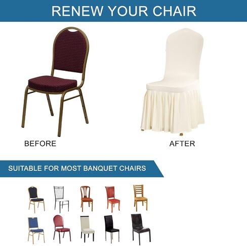 HAOYONG Dining Chair Cover Slipcovers with Skirt Stretch Banquet Chair Cover Washable Seat Covers Protector for Dining Chair Hotel Ceremony Banquet Wedding Party - Set of 6 in Saudi Arabia