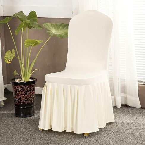 HAOYONG Dining Chair Cover Slipcovers with Skirt Stretch Banquet Chair Cover Washable Seat Covers Protector for Dining Chair Hotel Ceremony Banquet Wedding Party - Set of 6 in Saudi Arabia