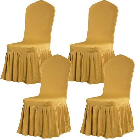 HAOYONG Dining Chair Cover Slipcovers with Skirt Stretch Banquet Chair Cover Washable Seat Covers Protector for Dining Chair Hotel Ceremony Banquet Wedding Party - Set of 6 in Saudi Arabia