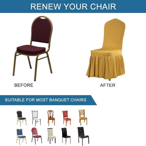 HAOYONG Dining Chair Cover Slipcovers with Skirt Stretch Banquet Chair Cover Washable Seat Covers Protector for Dining Chair Hotel Ceremony Banquet Wedding Party - Set of 6 in Saudi Arabia