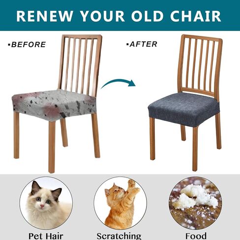 KRFOONN Stretch Dining Chair Seat Covers for Dining Room Chairs Set of 2, Printed Kitchen Chair Covers Removable Washable Chair Seat Slipcovers Chair Seat Slipcovers Protector (Rear-Covered, 01) in Kuwait