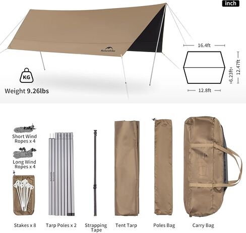Naturehike Cloud Skies Camping Tent Tarp with Poles, Waterproof PU 18000mm+ Rain Shelter, Anti-UV UPF2000+ Camping Sun Shelter Camping Canopy, Camping Tent Canopy for Outdoor Party, Picnic in Kuwait