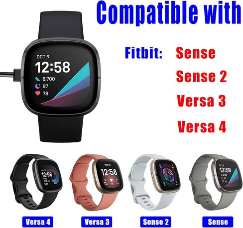 شاحن جداري سريع 5 فولت بديل لـ Fitbit Sense 1/2 Versa 4 Versa 3 USB كابل شحن محول طاقة حامل قاعدة مغناطيسي للساعة الذكية 3.3FT in Kuwait