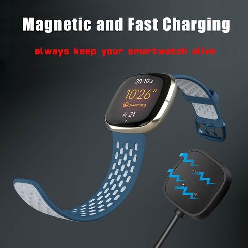 شاحن جداري سريع 5 فولت بديل لـ Fitbit Sense 1/2 Versa 4 Versa 3 USB كابل شحن محول طاقة حامل قاعدة مغناطيسي للساعة الذكية 3.3FT in Kuwait