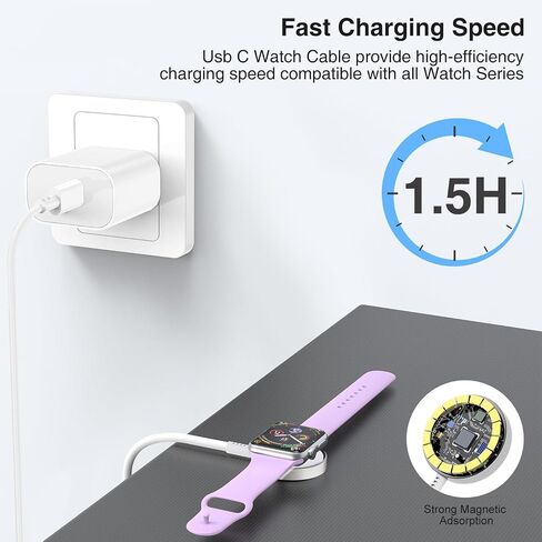 لكابل شاحن الساعة USB C MFi معتمد 3FT سلك شاحن ساعة نوع C لشاحن i Watch شحن سريع لسلسلة i Watch 9/8/7/6/5/4/3/2/1/Ultra 2/SE in Kuwait