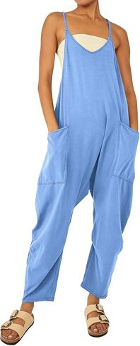 Jumpsuits for Women Casual Summer Rompers Sleeveless Loose Spaghetti Strap Baggy Overalls Y2k Jumpers with Pockets in Saudi Arabia
