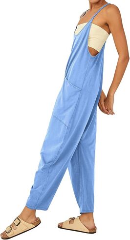 Jumpsuits for Women Casual Summer Rompers Sleeveless Loose Spaghetti Strap Baggy Overalls Y2k Jumpers with Pockets in Saudi Arabia
