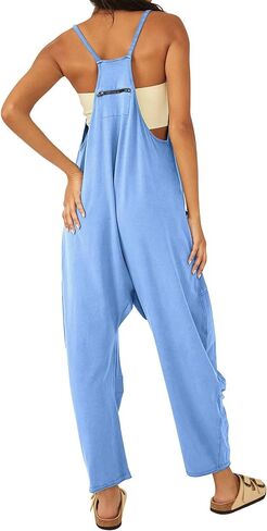 Jumpsuits for Women Casual Summer Rompers Sleeveless Loose Spaghetti Strap Baggy Overalls Y2k Jumpers with Pockets in Saudi Arabia